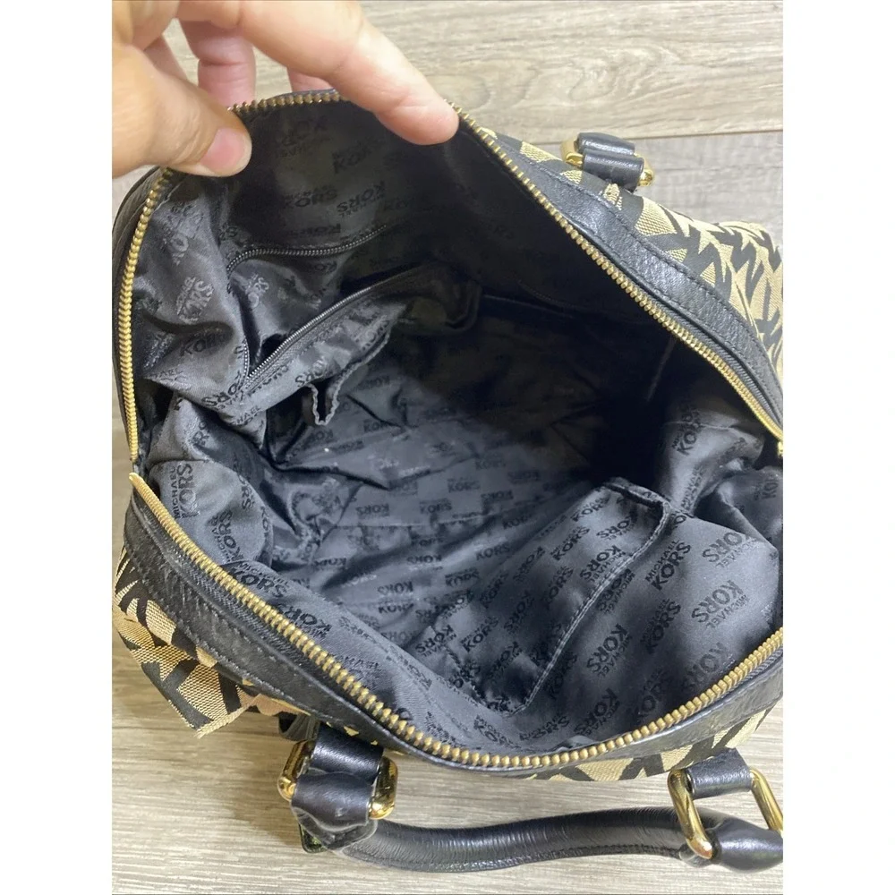 Michael Kors Brown Black Logo Satchel‎ Top Handle Gold Hardware
